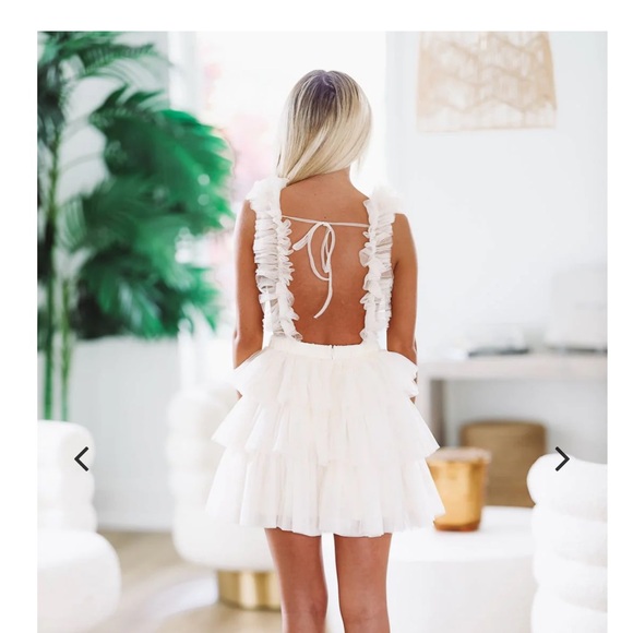 Cream Ruffled Mini Dress - Picture 2 of 10